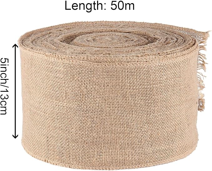 KINJOEK 5 Inch Wide 54 Yards Burlap Ribbon, Natural Jute Fabric Ribbon Crafts - Image 2