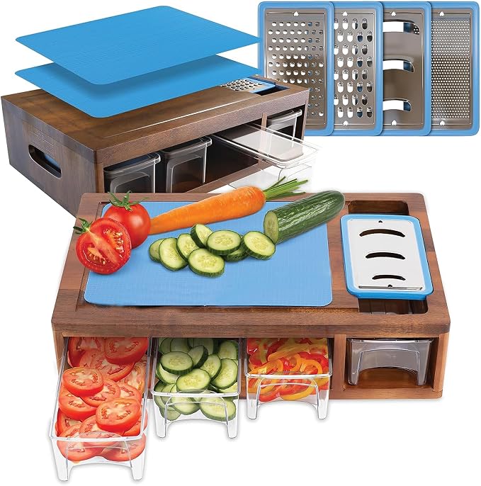 Acacia Cutting Board with Containers & Lids by GrantedByGrace