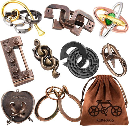 9pcs Metal Puzzle for Adult Disentanglement Puzzles Lock Puzzle Games Set Gift by KaKeDuJa