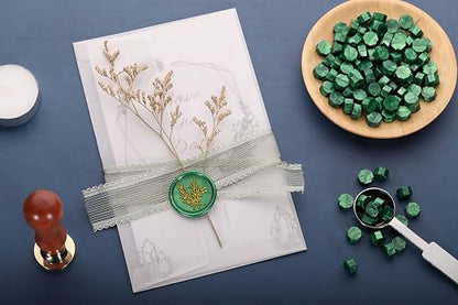 Yoption 360Pcs Wax Seal Beads, Metallic Antique Gold and Green Mix Sealing Wax - Image 6