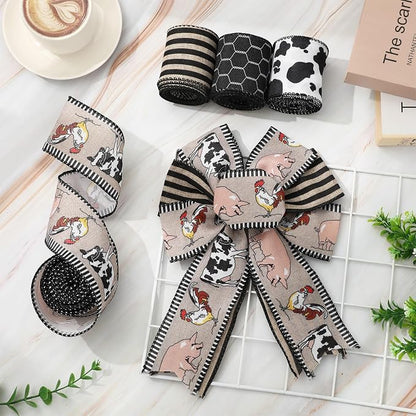 Farmhouse Animal Wired Edge Ribbons Cow Chick Pig Stripe Chicken Wire - Image 5