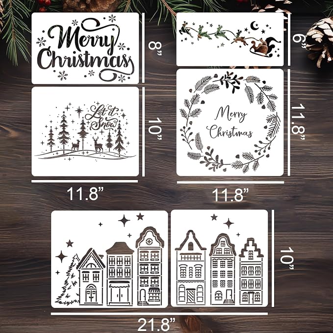 Christmas Stencils for Crafts Reusable Christmas Window Stencil Xmas Village - Image 2