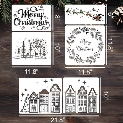 Christmas Stencils for Crafts Reusable Christmas Window Stencil Xmas Village - Image 2