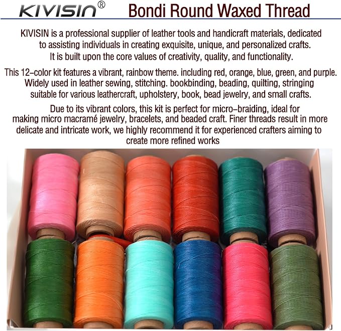 12 Colored Waxed Polyester Thread, 0.45mm Thinner Diameter, 115 Yards/Spool - Image 6