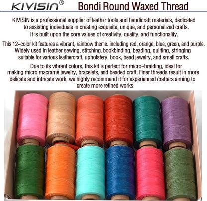 12 Colored Waxed Polyester Thread, 0.45mm Thinner Diameter, 115 Yards/Spool - Image 6