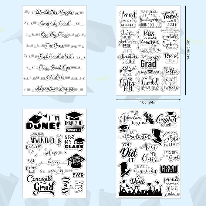 Whaline 4 Sheet Graduation Words Clear Stamps Congrats Grad Cap Silicone - Image 2