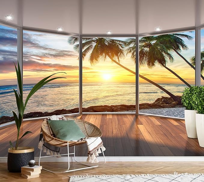 AFZEVEB-3D Landscape Wallpaper seafront verandahs Wall murals by all