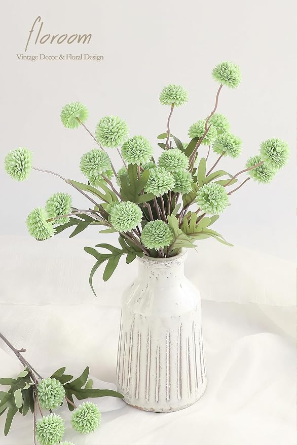 Floroom 5pcs Elf Green Faux Silk Mums Artificial Flowers, Bulk Fake Small Mini - Image 2