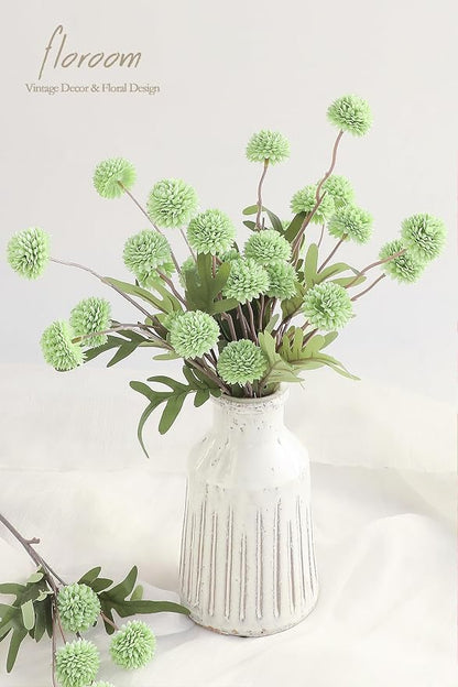 Floroom 5pcs Elf Green Faux Silk Mums Artificial Flowers, Bulk Fake Small Mini - Image 2