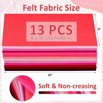 XSEINO 13 Rolls 8"x35" 1.4mm Thick Soft Felt Fabric Sheet 13 Assorted Red - Image 3