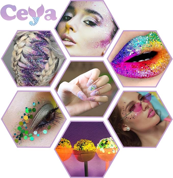 Ceya Holographic Chunky Glitter Set 28 Colors, 9.87oz/280g Craft Glitter Powder - Image 6
