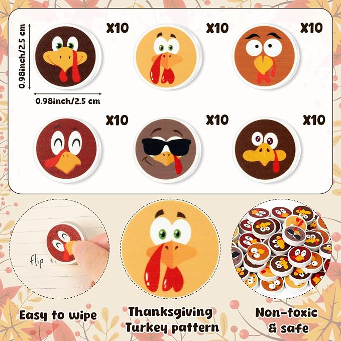 60Pcs Thanksgiving Mini Erasers - Image 2