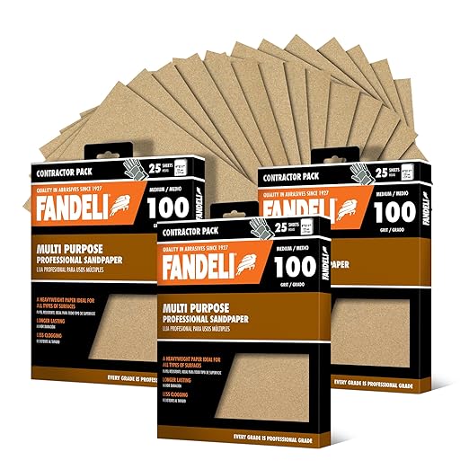 Fandeli | Multi-Purpose Sandpaper | 100 Grit | 75 Sheets of 9'' x 11'' | Ideal by FandeliUSA