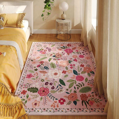 Rugcomf Area Rug 4x6 Rug Washable Boho Rugs Non Slip Low Pile Floral Small - Image 5