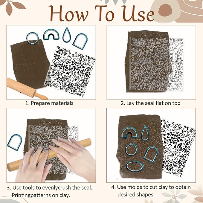 CHGCRAFT Vine Flower Polymer Clay Texture Sheets Single Seamless Plants Floral - Image 4
