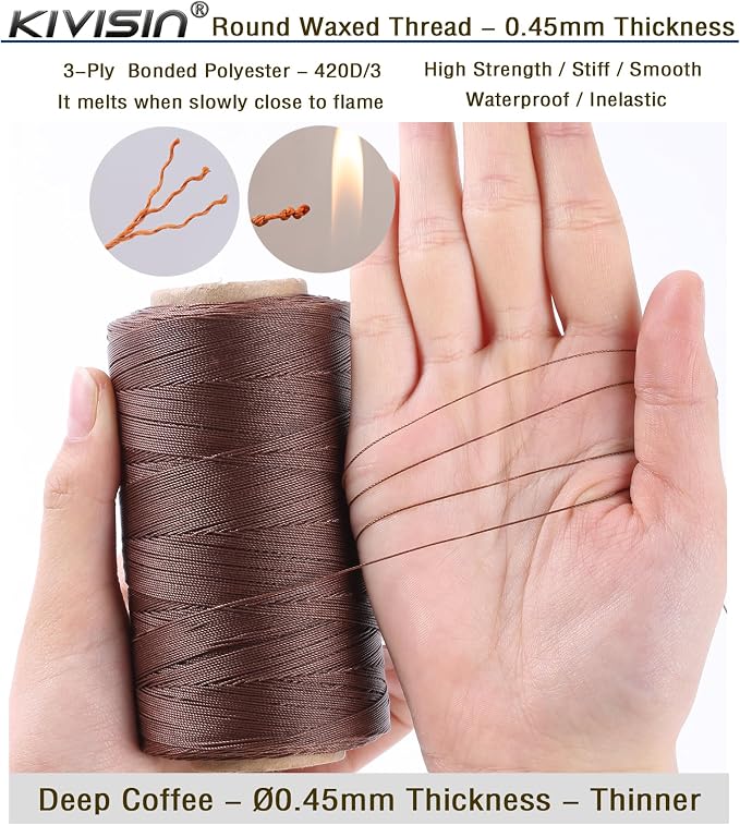 Thin Wax Polyester Thread, 547 Yards, 3 Ply Round Waxed Cord Strings - Image 3