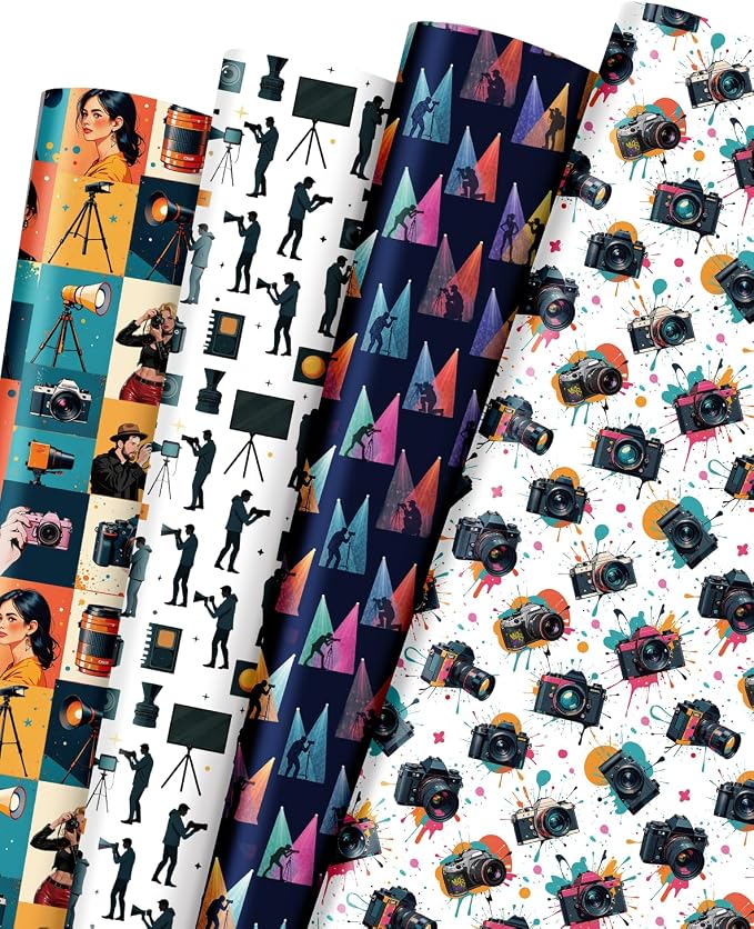 Pineraap 12 Sheets Photographer Wrapping Paper, Photography Gift Wrap Paper by Pineraap