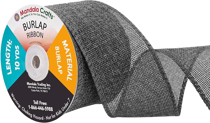 Mandala Crafts Gray Burlap Ribbon 2.5 Inches Wide Jute Ribbons by MandalaCrafts