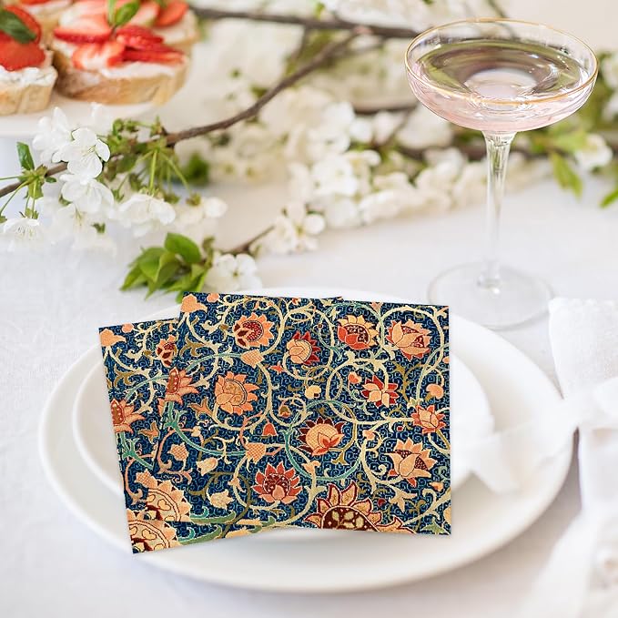Quera 50 Pack William Morris Cocktail Napkins Vintage Floral Blue Paper Napkins - Image 6