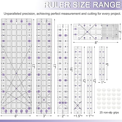 Quilting Ruler, Sewing Ruler, 8 Pack, Acrylic Quilting Templates, Non Slip - Image 2