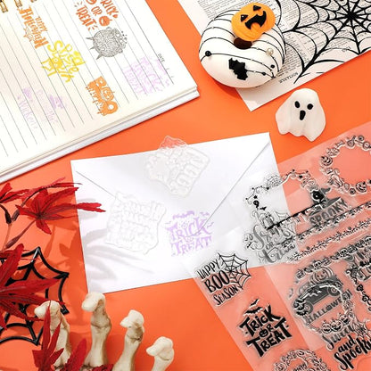 Whaline 5 Sheets Halloween Clear Stamps Gnome Pumpkin Spider Silicone - Image 6