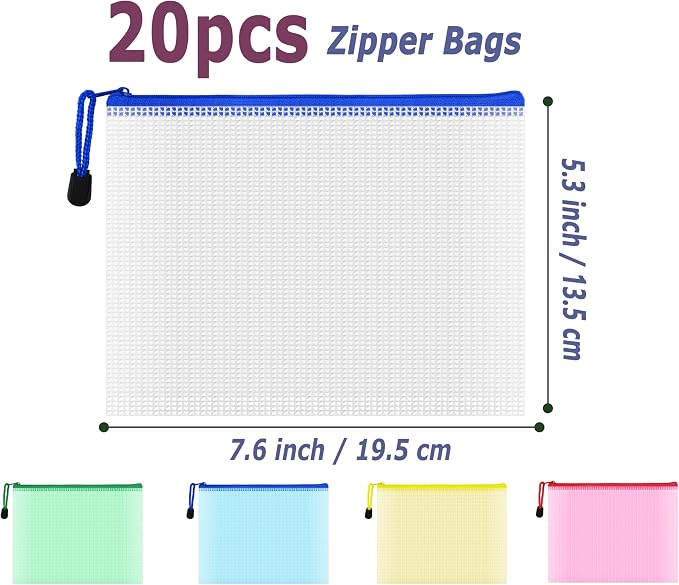 AUSTARK 20 Pcs Zipper File Bags, Plastic Mesh Pouch, Board Game Storage Bag - Image 2