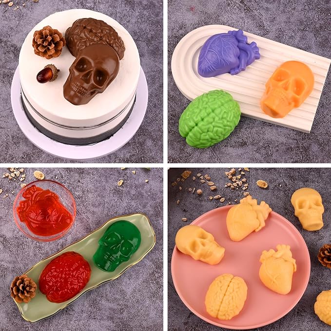 Sakolla Skull Brain and Heart Silicone Mold, 2 Pack Halloween Baking Molds - Image 6