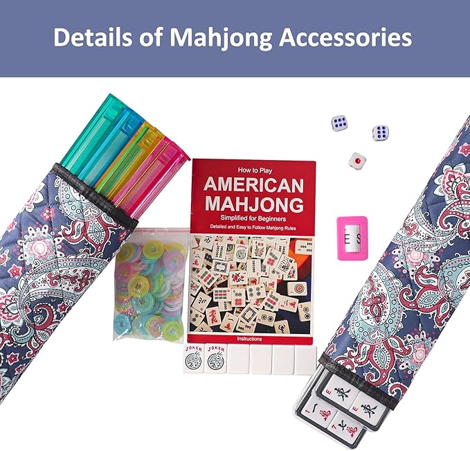 American Mahjong Game Set, 166 White Tiles, 4 All-in-One Color Rack/Pushers - Image 3