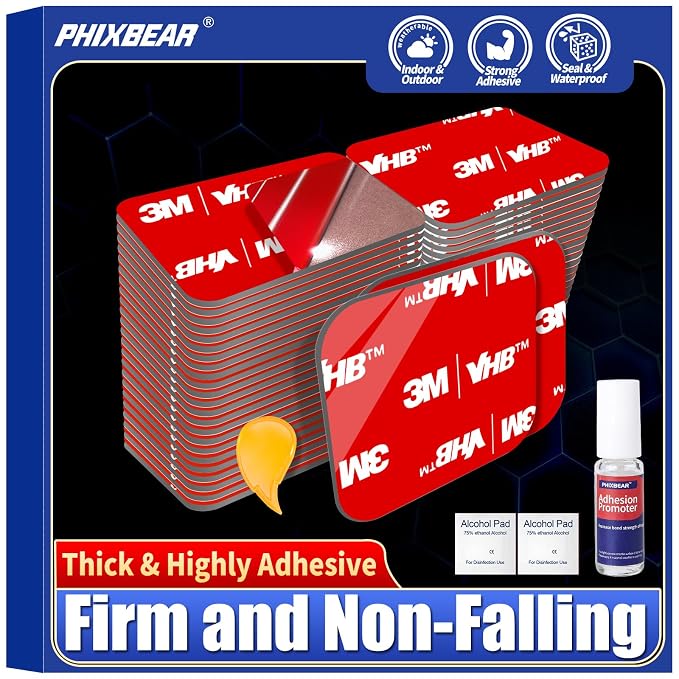 Double Sided Sticky Pads, Made of 3M VHB, Strong Adhesive Tape Squares Heavy by PHIXBEAR