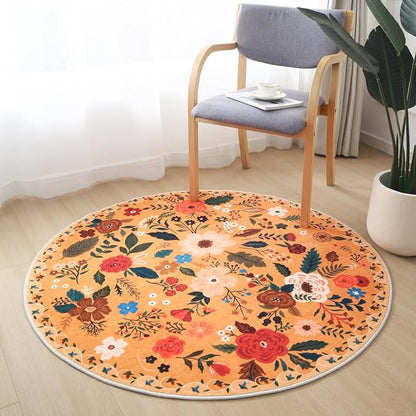 Rugcomf Round Rug 6ft Washable Circle Rug Non Slip Low Pile Boho Floral Small - Image 6