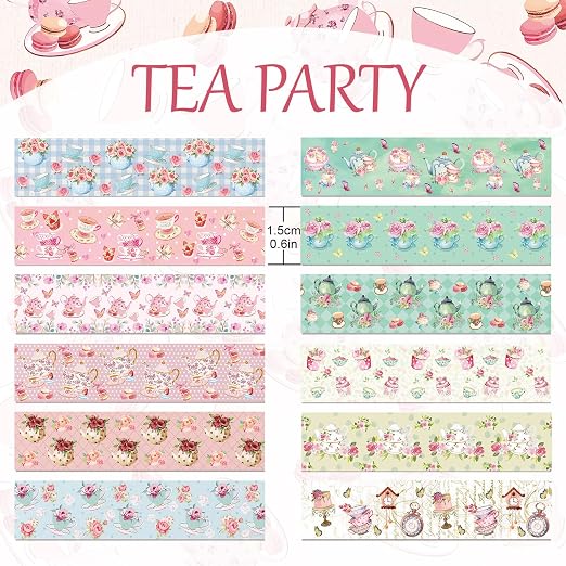 12 Rolls Tea Party Washi Tape, Afternoon Tea Decorative Tape - Image 2