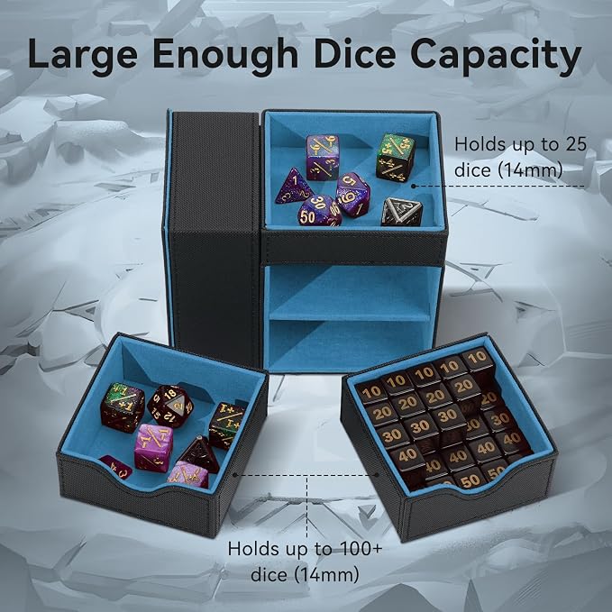 Dice Tray & Dice Tower Storage Box, 3 in 1 Dice Holder Case, Leather Magnetic - Image 3