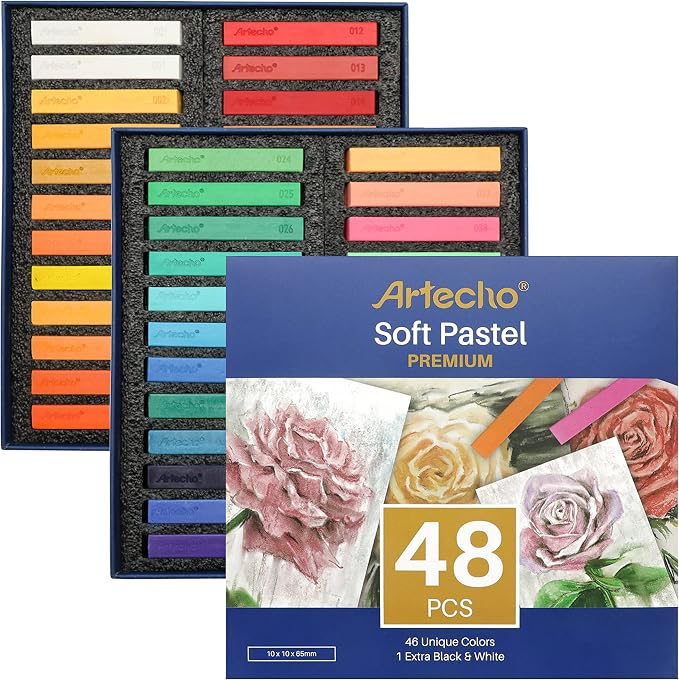 Artecho 48pcs Soft Pastels, 46 Colors Including 4 Fluorescent Colors, Extra by Artecho