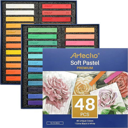 Artecho 48pcs Soft Pastels, 46 Colors Including 4 Fluorescent Colors, Extra by Artecho