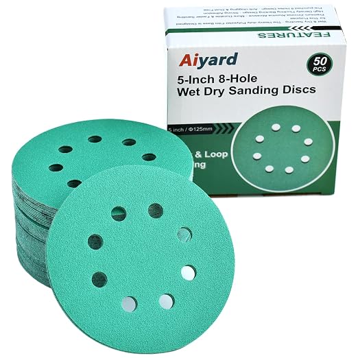 5-Inch 8-Hole Wet Dry Sanding Discs 120 Grit, Polyester Film Backed Heavy-Duty by Aiyard