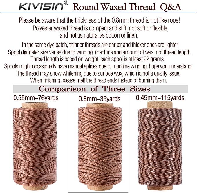 12 Classic Colors Round Waxed Thread, 0.8mm 35Yards Spool Polyester Wax Coated - Image 4