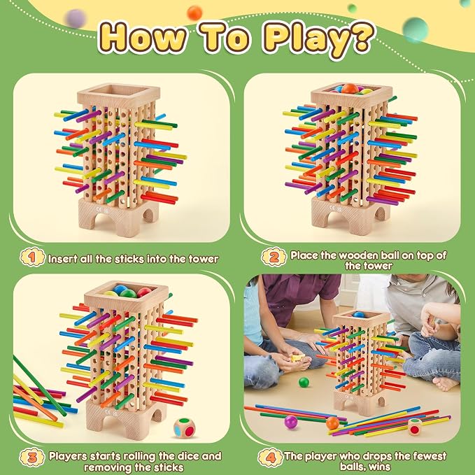 Montessori Game Wooden Board Game, 42 Colorful Wooden Sticks Dice Game Math - Image 3