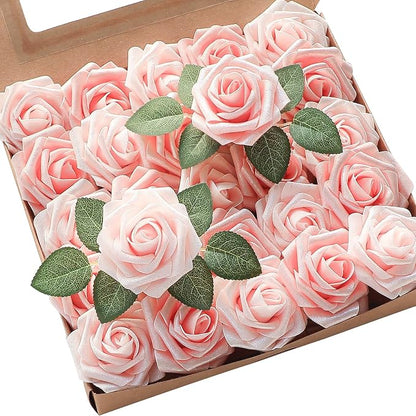 Floroom Artificial Flowers 25pcs Real Looking Shimmer Blush and Peach Foam Fake by Floroom