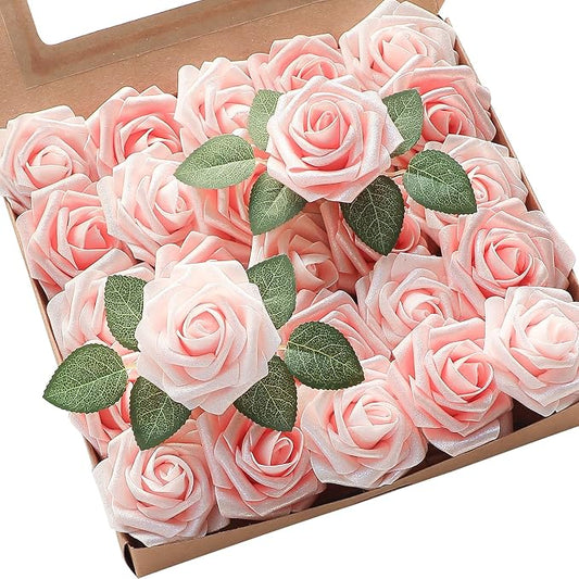 Floroom Artificial Flowers 25pcs Real Looking Shimmer Blush and Peach Foam Fake by Floroom