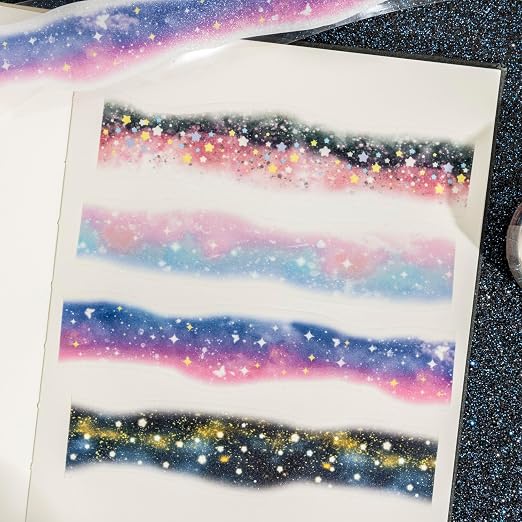 Galaxy-Themed Washi Tape Set, 4 Rolls of Decorative Glitter Tapes - Image 5
