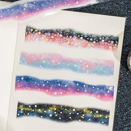 Galaxy-Themed Washi Tape Set, 4 Rolls of Decorative Glitter Tapes - Image 5