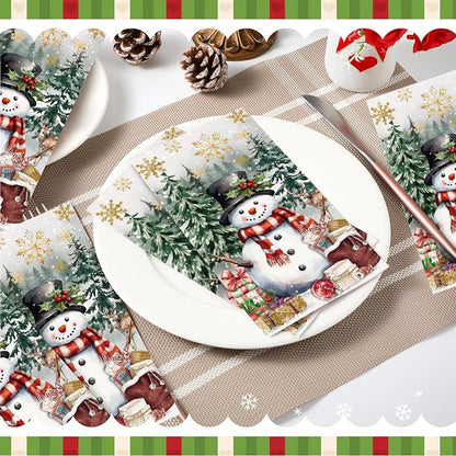 100 Pcs Christmas Guest Napkins 2 Ply Snowman Disposable Paper Napkins - Image 2