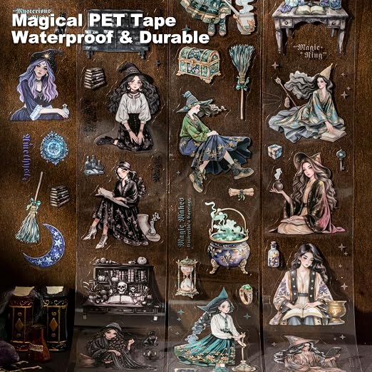 Magic-Themed PET Sticker Tape Set – 6 Rolls Pre-Cut Fantasy Witch Designs - Image 3