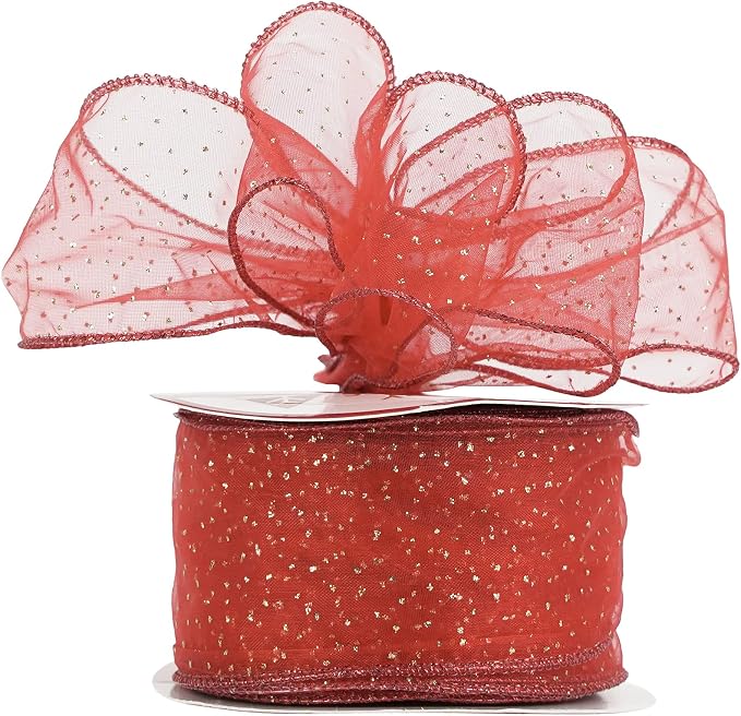 MEEDEE Red Gold Wired Ribbon - Image 7