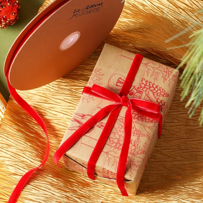 LaRibbons Thin Velvet Ribbon 3/8 Inch x 25 Yards, Gift Wrapping, Wreath Bow - Image 5