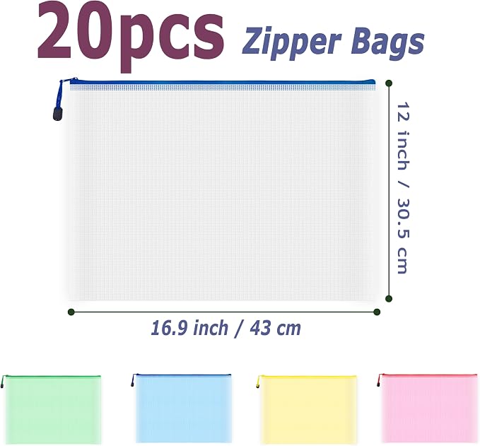 AUSTARK 20 Pcs Zipper File Bags, Plastic Mesh Pouch, Board Game Storage - Image 2