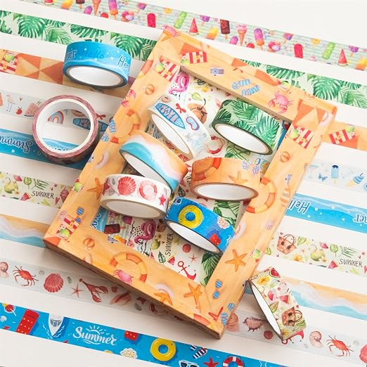 YUBBAEX 10 Rolls Four Seasons Washi Tape Set Beach Ice Cream Masking Decorative - Image 4