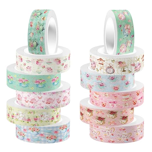 12 Rolls Tea Party Washi Tape, Afternoon Tea Decorative Tape by Unknown