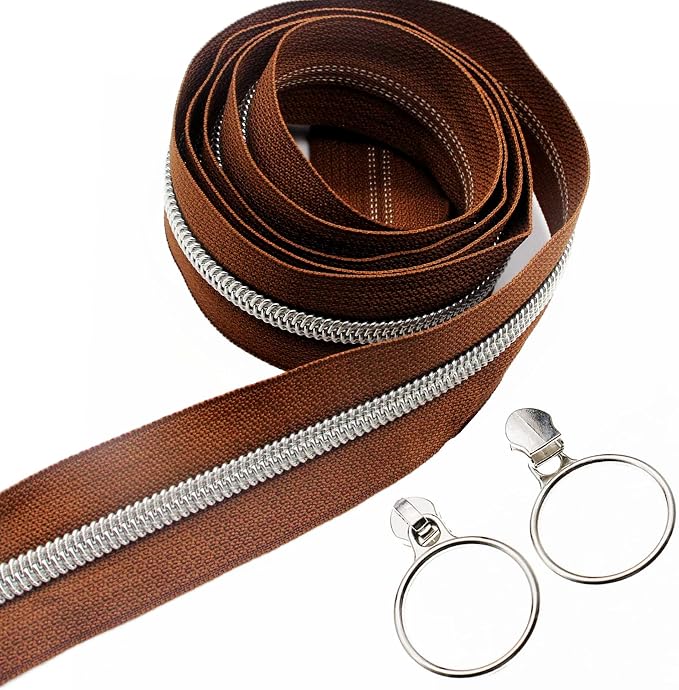 Leekayer #5 Silver Metallic Nylon Coil Zippers by The Yard Bulk 10 Yards Brown - Image 9