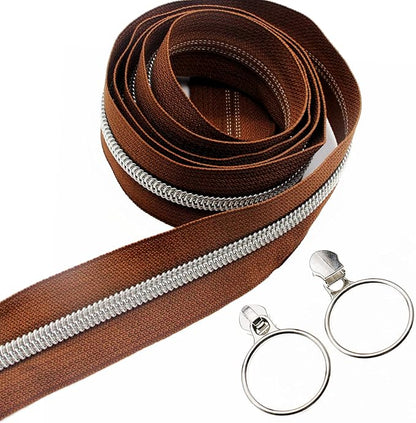 Leekayer #5 Silver Metallic Nylon Coil Zippers by The Yard Bulk 10 Yards Brown - Image 9
